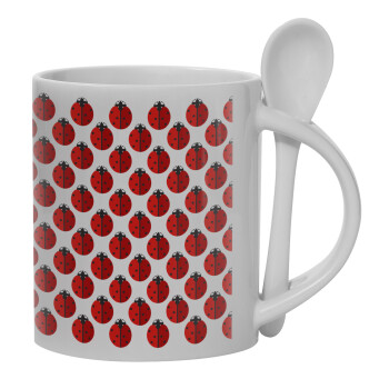 Coccinella, Ceramic coffee mug with Spoon, 330ml (1pcs)
