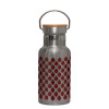 Stainless steel metallic thermos flask, silver with a bamboo lid, double-walled, 350ml.