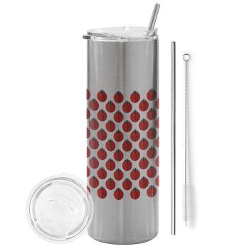 Coccinella, Eco friendly stainless steel Silver tumbler 600ml, with metal straw & cleaning brush