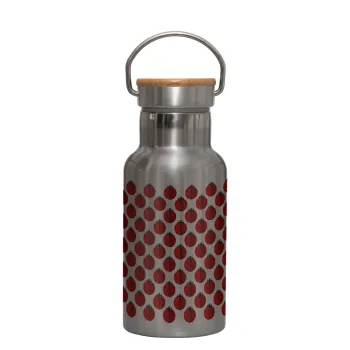 Coccinella, Stainless steel metallic thermos flask, silver with a bamboo lid, double-walled, 350ml.