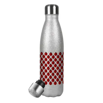 Coccinella, Metallic Glitter Silver Thermos Flask (Stainless steel), double-walled, 500ml