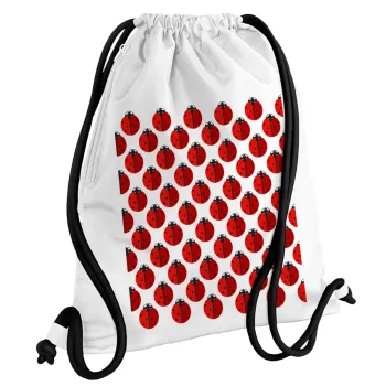 Coccinella, Backpack pouch GYMBAG white, with pocket (40x48cm) & thick cords