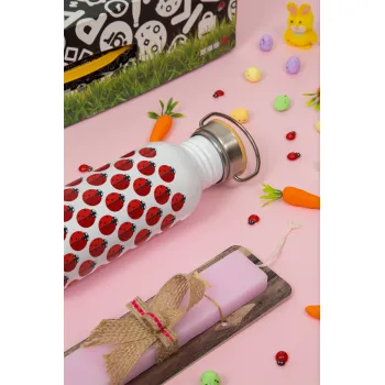 Πασχαλίτσα, Πασχαλινή Λαμπάδα με παγούρι μεταλλικό (620ml, stainless steel) & κερί αρωματικό πλακέ (30cm) (ΡΟΖ)