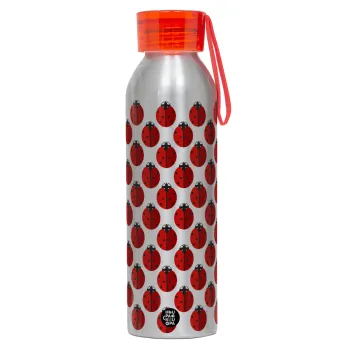 Coccinella, Aluminum Sports Bottle 650ml – Silver with Red Cap and Silicone Strap