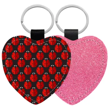 Πασχαλίτσα, Μπρελόκ PU δερμάτινο glitter καρδιά ΡΟΖ