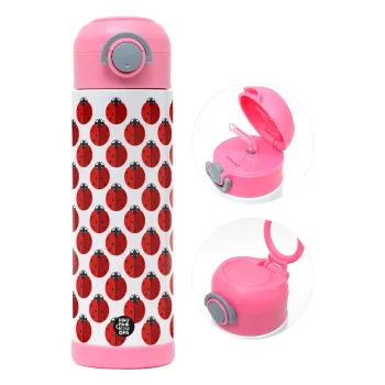 Coccinella, Children's hot water bottle, stainless steel, with safety straw, PINK (500ml)