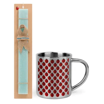Coccinella, Easter Set, metallic thermal cup (300ml) & aromatic flat Easter candle (30cm) (TURQUOISE)