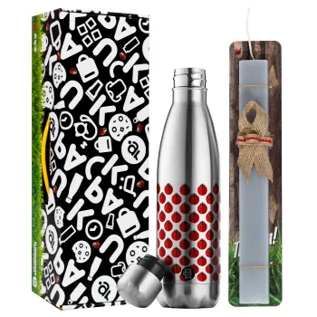 Coccinella, Easter Set, metallic stainless thermos flask (500ml) & scented flat Easter candle (30cm) (GRAY)
