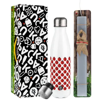 Coccinella, Easter candle, metallic white thermos bottle (500ml) & aromatic flat candle (30cm) (GRAY)