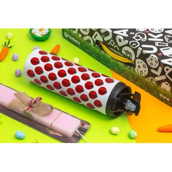 Coccinella, Easter candle,Travel Tumbler 2 Lids, with metal straw & cleaning brush & aromatic flat candle (30cm) (PINK)