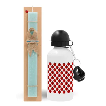 Coccinella, Easter Set, metallic aluminum water bottle (500ml) & scented flat candle (30cm) (TURQUOISE)