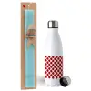 Easter Set, metallic stainless steel water bottle (750ml) & aromatic flat Easter candle (30cm) (TURQUOISE)