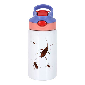 Κατσαρίδα, Children's hot water bottle, stainless steel, with safety straw, pink/purple (350ml)