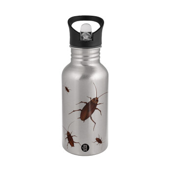 Blattodea, Water bottle Silver with straw, stainless steel 500ml