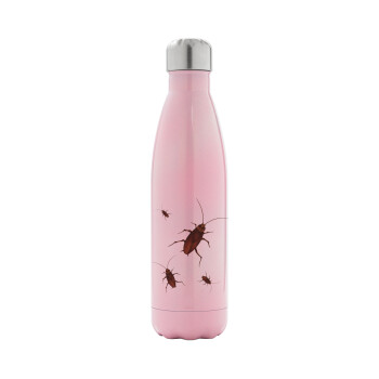 Κατσαρίδα, Μεταλλικό παγούρι θερμός Ροζ Ιριδίζον (Stainless steel), διπλού τοιχώματος, 500ml