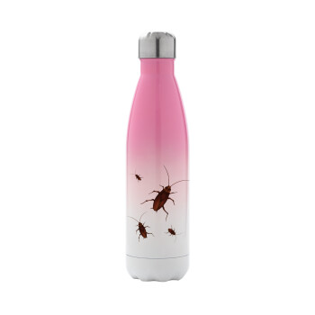Blattodea, Metal mug thermos Pink/White (Stainless steel), double wall, 500ml