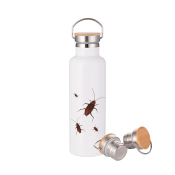 Blattodea, Stainless steel White with wooden lid (bamboo), double wall, 750ml