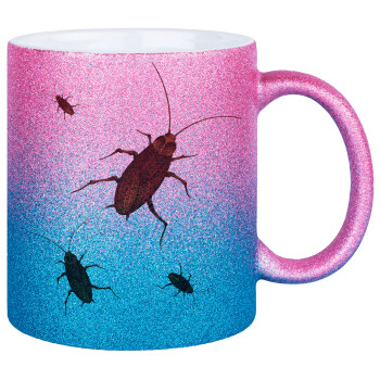 Κατσαρίδα, Κούπα Χρυσή/Μπλε Glitter, κεραμική, 330ml