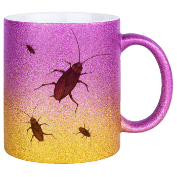 Κατσαρίδα, Κούπα Χρυσή/Ροζ Glitter, κεραμική, 330ml