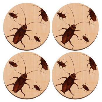 Κατσαρίδα, ΣΕΤ x4 Σουβέρ ξύλινα στρογγυλά plywood (9cm)