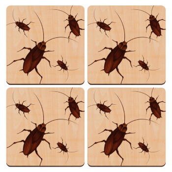 Blattodea, ΣΕΤ x4 Σουβέρ ξύλινα τετράγωνα plywood (9cm)