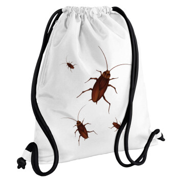 Κατσαρίδα, Τσάντα πλάτης πουγκί GYMBAG λευκή, με τσέπη (40x48cm) & χονδρά κορδόνια