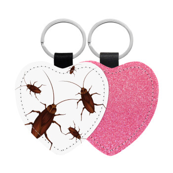 Κατσαρίδα, Μπρελόκ PU δερμάτινο glitter καρδιά ΡΟΖ