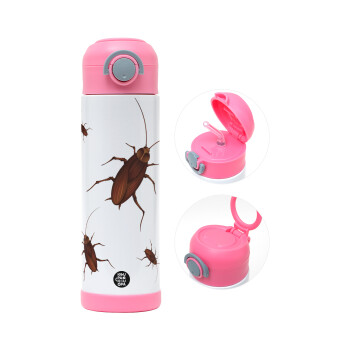Blattodea, Children's hot water bottle, stainless steel, with safety straw, PINK (500ml)