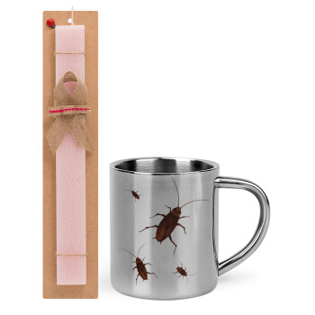 Blattodea, Easter Set, metallic thermal cup (300ml) & aromatic flat Easter candle (30cm) (PINK)