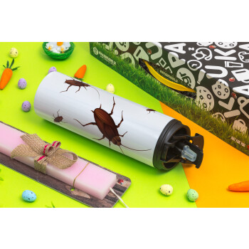 Blattodea, Easter candle,Travel Tumbler 2 Lids, with metal straw & cleaning brush & aromatic flat candle (30cm) (PINK)
