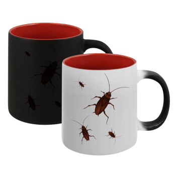 Blattodea, Κούπα Μαγική εσωτερικό κόκκινο, κεραμική, 330ml που αλλάζει χρώμα με το ζεστό ρόφημα