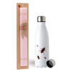 Easter Set, metallic stainless steel water bottle (750ml) & scented flat Easter candle (30cm) (PINK)