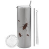 Tumbler stainless steel Silver 600ml, with metal straw & cleaning brush