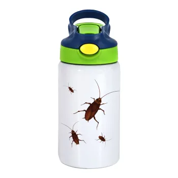 Blattodea, Children's hot water bottle, stainless steel, with safety straw, green, blue (350ml)