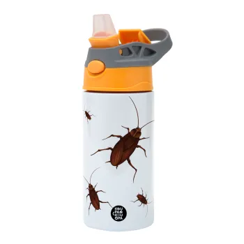 Κατσαρίδα, Παιδικό παγούρι θερμό, ανοξείδωτο, με καλαμάκι ασφαλείας, Πορτοκαλί/Γκρι (360ml) BPA-FREE