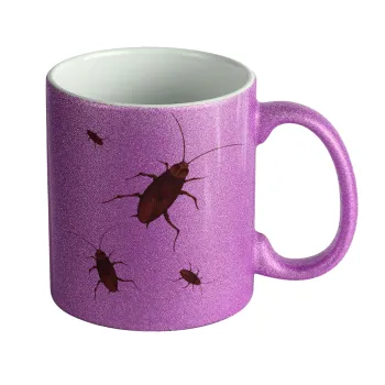 Κατσαρίδα, Κούπα Μωβ Glitter που γυαλίζει, κεραμική, 330ml