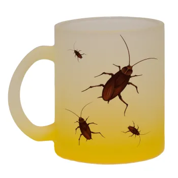 Κατσαρίδα, Κούπα γυάλινη δίχρωμη με βάση το κίτρινο ματ, 330ml