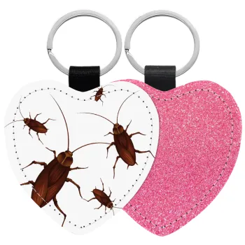 Κατσαρίδα, Μπρελόκ PU δερμάτινο glitter καρδιά ΡΟΖ