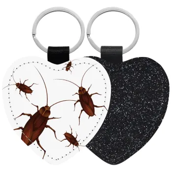 Κατσαρίδα, Μπρελόκ PU δερμάτινο glitter καρδιά ΜΑΥΡΟ