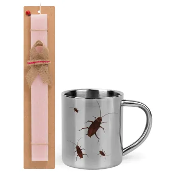 Blattodea, Easter Set, metallic thermal cup (300ml) & aromatic flat Easter candle (30cm) (PINK)