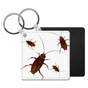 Κατσαρίδα, Μπρελόκ Δερματίνη, τετράγωνο ΜΑΥΡΟ (5x5cm)