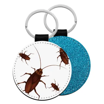 Κατσαρίδα, Μπρελόκ Δερματίνη, στρογγυλό ΜΠΛΕ (5cm)