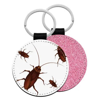 Κατσαρίδα, Μπρελόκ Δερματίνη, στρογγυλό ΡΟΖ (5cm)