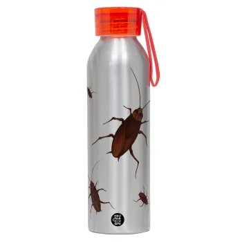 Blattodea, Aluminum Sports Bottle 650ml – Silver with Red Cap and Silicone Strap