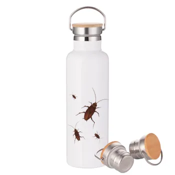 Blattodea, Stainless steel White with wooden lid (bamboo), double wall, 750ml