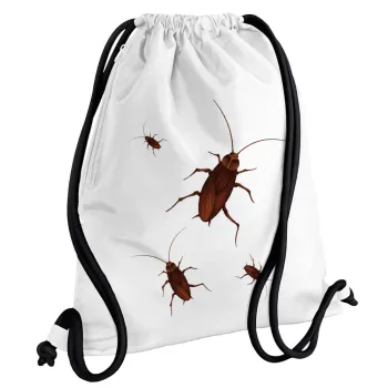 Blattodea, Backpack pouch GYMBAG white, with pocket (40x48cm) & thick cords