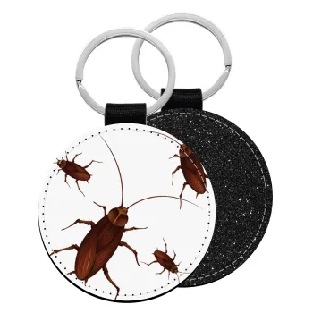 Blattodea, Μπρελόκ Δερματίνη, στρογγυλό ΜΑΥΡΟ (5cm)