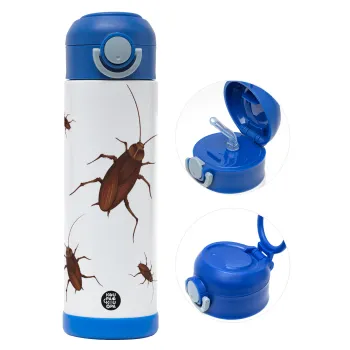 Κατσαρίδα, Παιδικό παγούρι θερμό, ανοξείδωτο, με καλαμάκι ασφαλείας, ΜΠΛΕ (500ml)