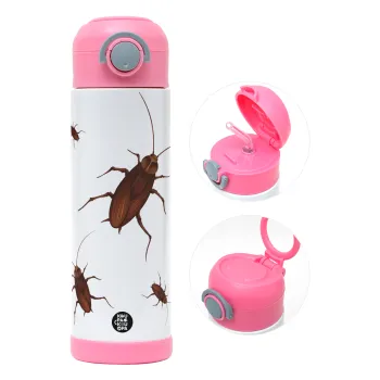 Blattodea, Children's hot water bottle, stainless steel, with safety straw, PINK (500ml)