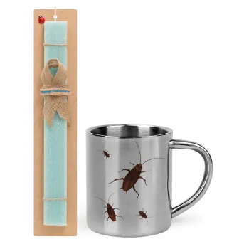 Blattodea, Easter Set, metallic thermal cup (300ml) & aromatic flat Easter candle (30cm) (TURQUOISE)